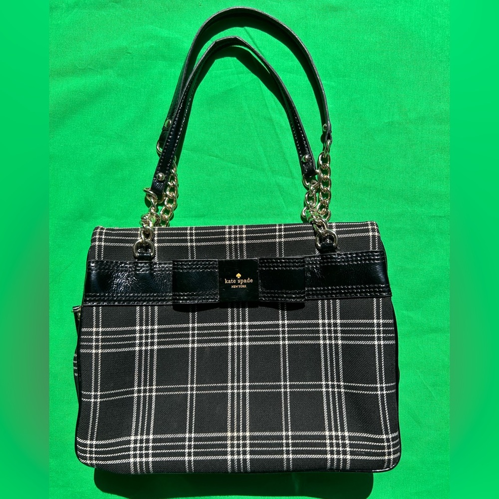 Kate Spade Black/White Plaid Fabric Shoulder Bag